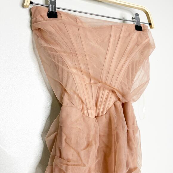 House of CB Leila Strapless Blush Mesh Shirred Bodycon Mini Dress Cream Size XS - Picture 5 of 12